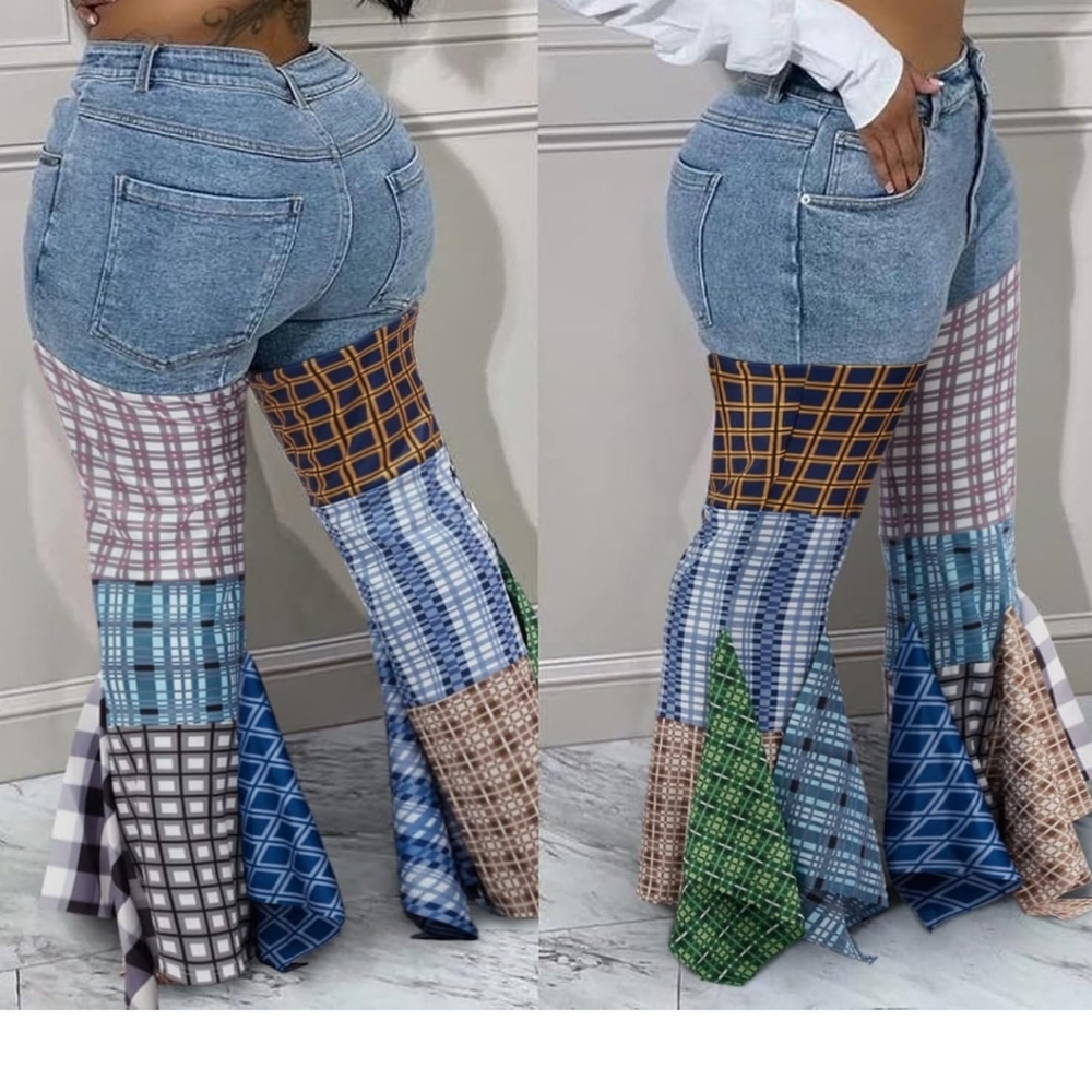 Trendy Patchwork Flare Pants